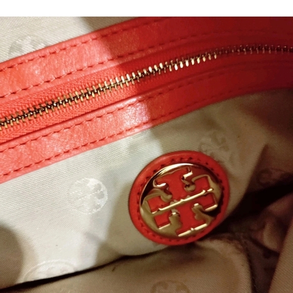 Tory Burch Amanda Orange Leather Logo Satchel Shoulder Bag –With Matching Mirror - Picture 12 of 14